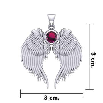 Guardian Angel Wings Silver Pendant with Birthstone TPD5866 - Jewelry